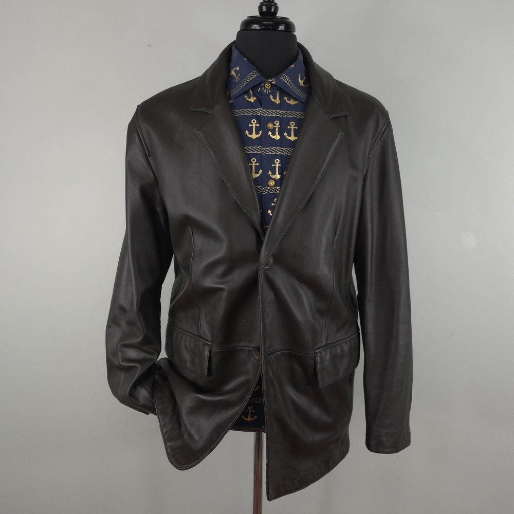 Pelle Studio Blazer Mens XL Brown Leather Sport Coat Jacket Casual Fall 2 Button